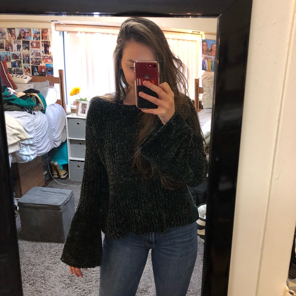 Express Chenille Black Sweater with Bell Sleeves